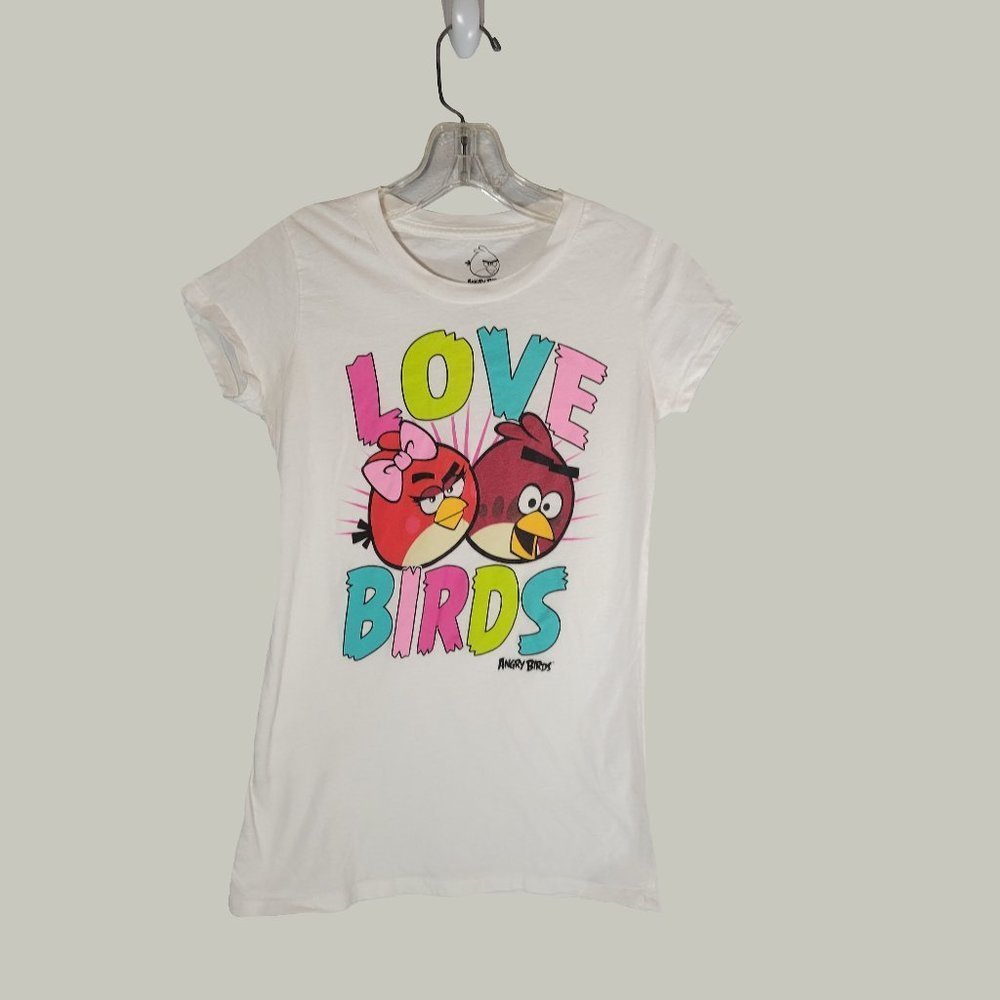 Angry Birds Girls Tshirt Love Birds White Short Sleeve Size Small